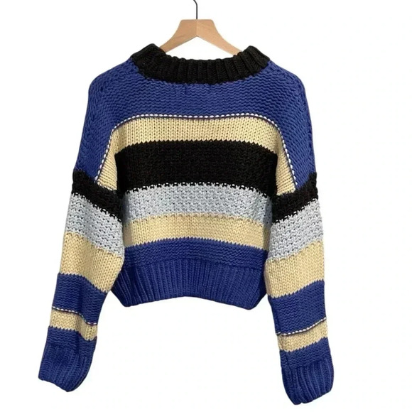 NWT Elan Cassidy Striped Sweater, Chunky, Relaxed, Black, Cream, Royal Blue, S - Picture 3 of 15